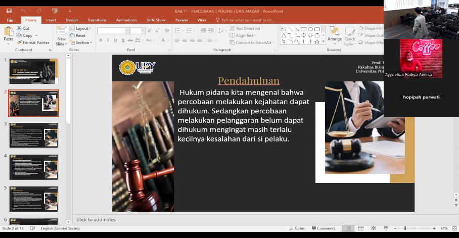 Perkuliahan Hybrid Mata Kuliah Hukum Pidana: Pembekalan Kritis di Prodi Hukum Bisnis UPY